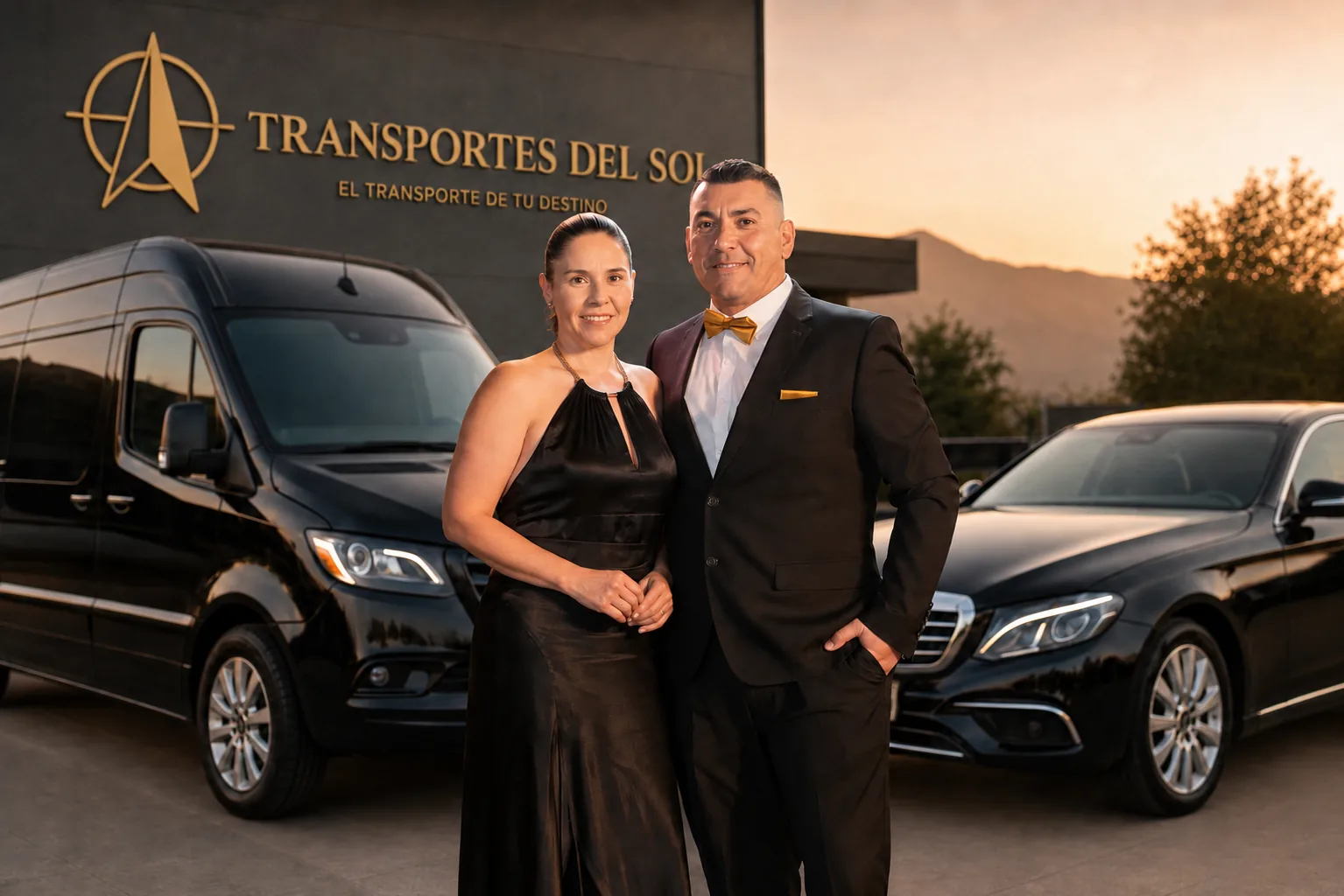 Equipo directivo de Transportes del Sol junto a vehículos ejecutivos